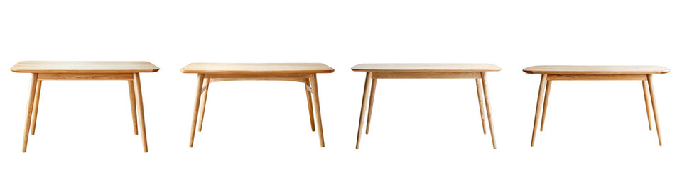 Fototapeta premium Stylish wooden tables with sleek designs, showcasing a natural finish and minimalist aesthetics, perfect for modern homes and dining spaces, enhancing elegance and functionality.