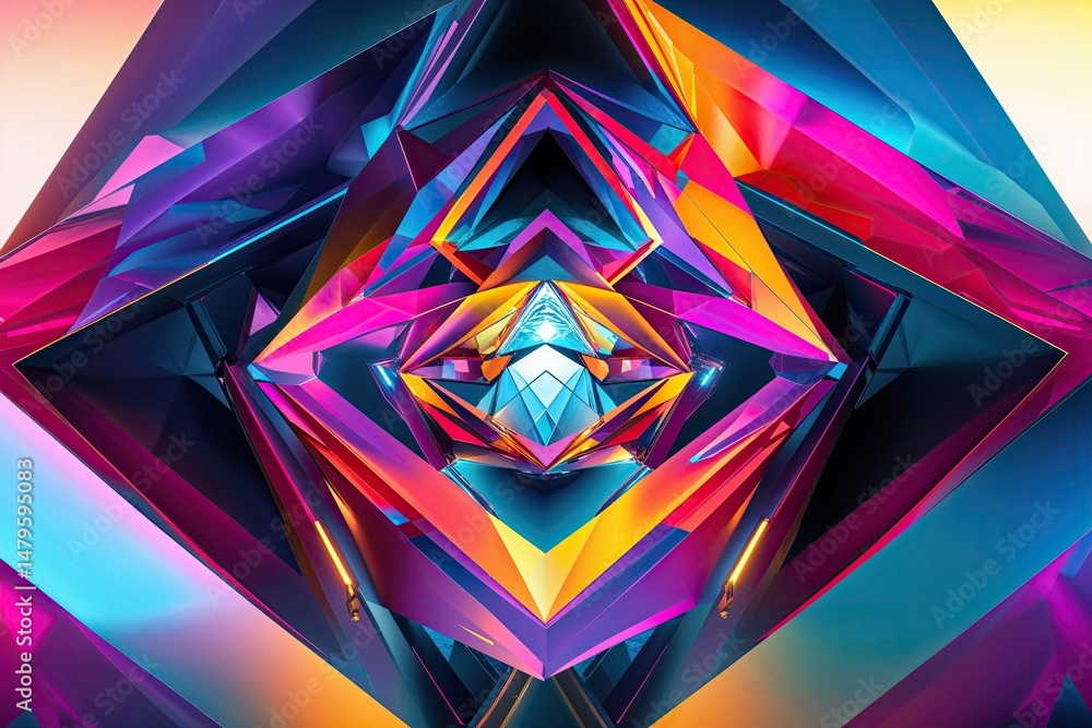 Poster advanced technology imagery with vibrant abstract triangular shapes and artistic connections