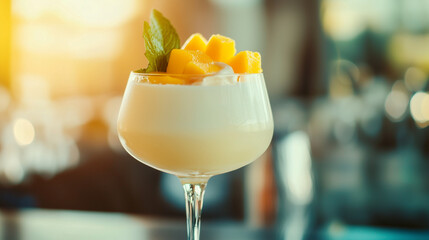 Closeup of single milk and mango cocktail