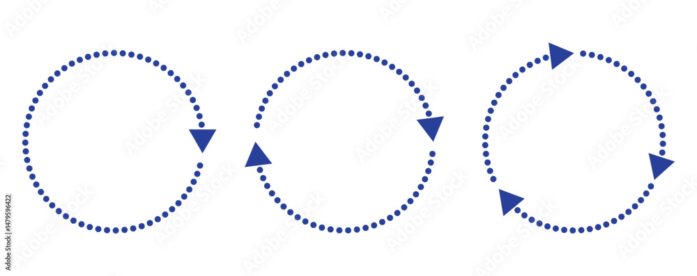 Poster blue circle arrows icon set. round reload sign, repeat icon, rotate arrow symbol, arrow pictogram, r