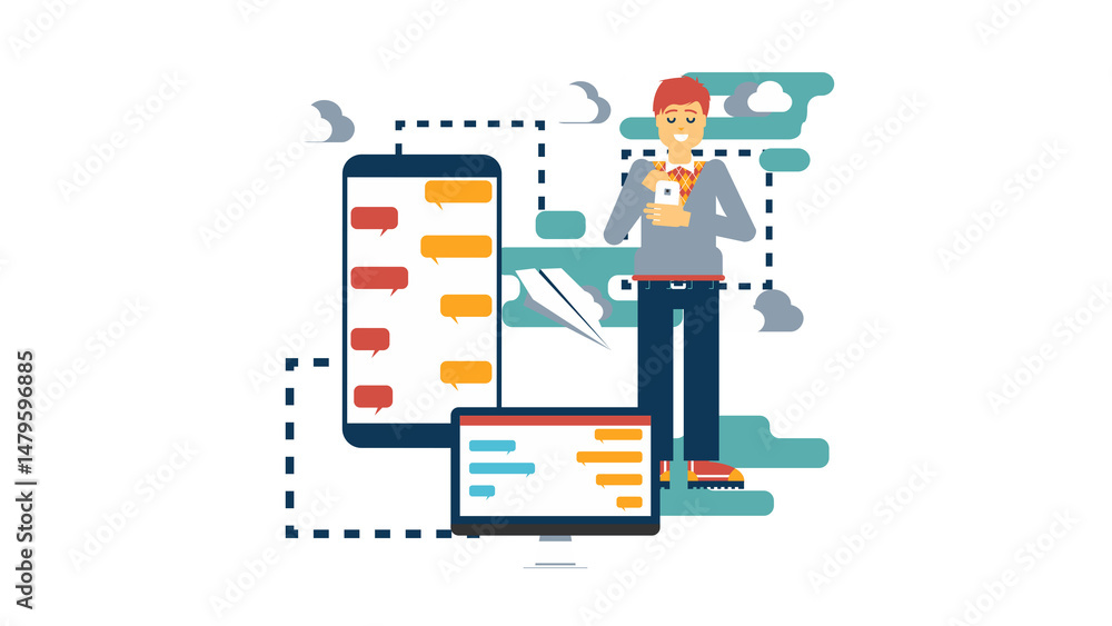 Aufkleber modern businessman using digital devices cloud computing network technology success
