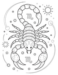 Intricate Scorpion Zodiac Sign - Scorpio Coloring Page for Adults