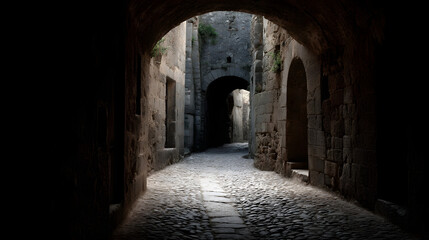 Scorpio Mystical Ancient City Cobblestone Streets Zodiac Sign Astrology Theme Narrow Passageways Old Town Charm Celestial Symbolism Urban Exploration
