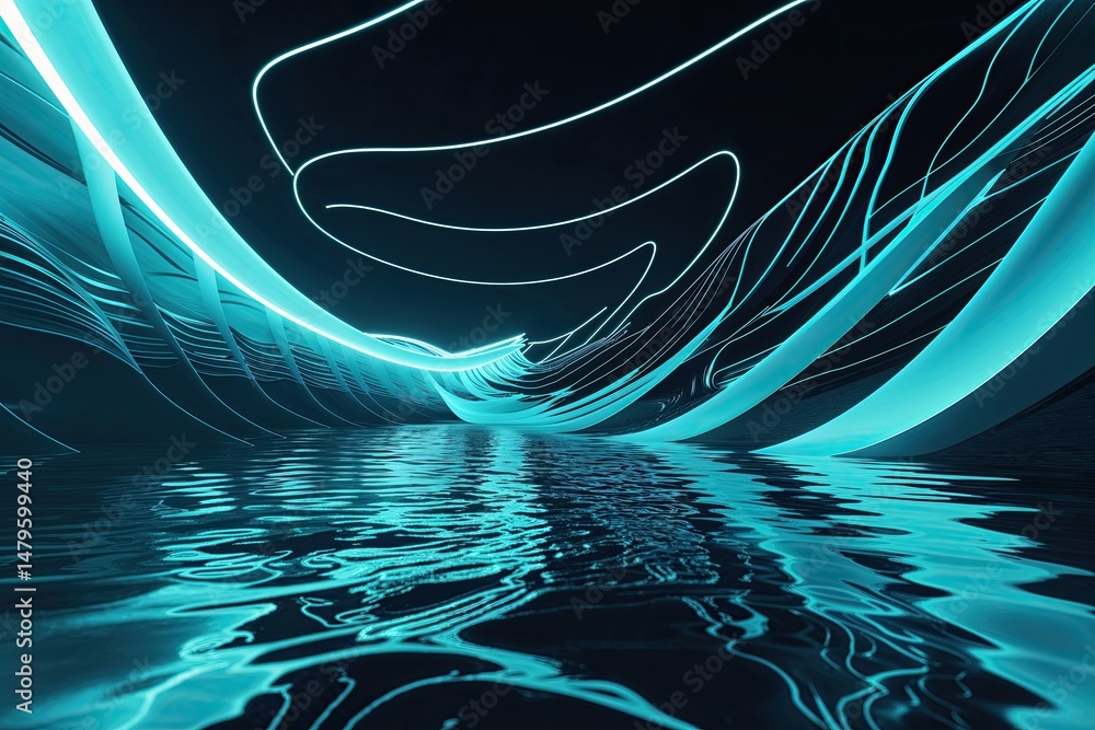 Aufkleber futuristic architectural design with iot energy solutions featuring glowing cyan beams and curved li