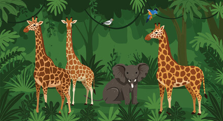 Vibrant Tropical Jungle Animals Vector Illustration