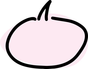 cartoon oval speech bubble with thick black lines drawn by hand with a light pink oval fill
