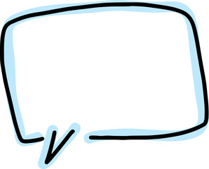 rectangular speech bubble with thick black lines drawn by hand with a thick blue outline on black contours