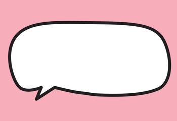 oval horizontal white speech bubble with a solid thick black outline with a pink background