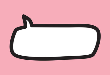 cartoon dialogue white speech bubble with a solid thick black outline with a pink background