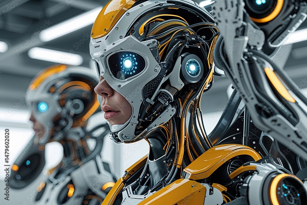 Poster advanced biomechanical technology in abstract modern design graphics