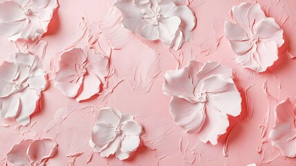Obraz premium Digital illustration of textured, white flowers layered on a pale pink background.