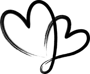 Two black hearts united. Hand drawn brush style heart icon. Vector illustration.