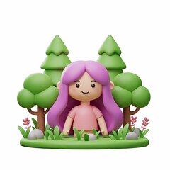 Fototapeta premium A girl with pink hair in a 3D dreamy forest