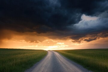 Fototapeta premium Country road under stormy sky