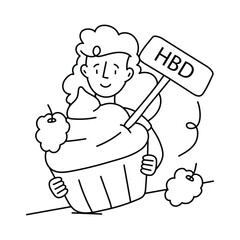 BD cupcake vector outline illustrations. EPS 10 file