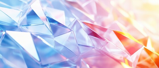 Obraz premium Radiating layers of glass triangles and light arcs create stunning visual effect, showcasing vibrant colors and intricate
