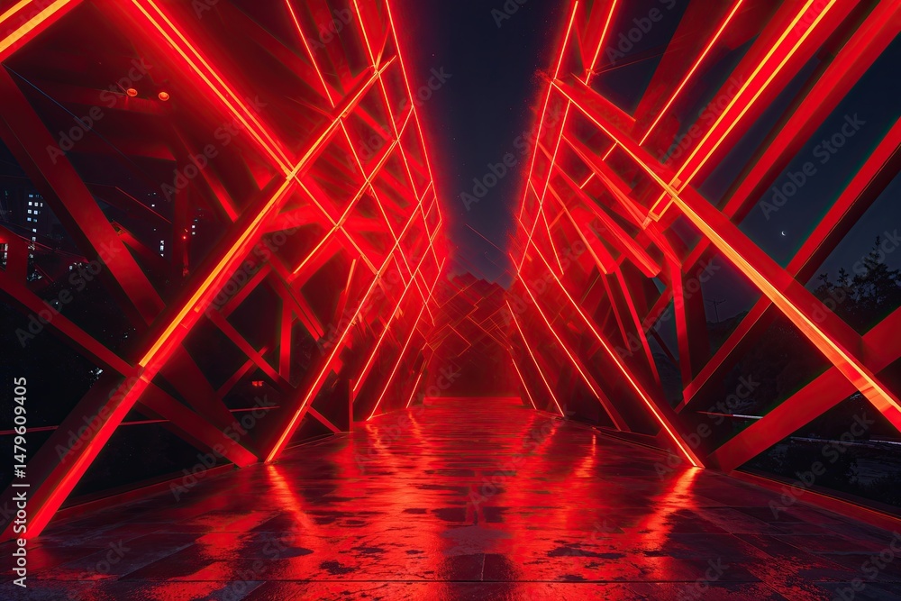Poster striking red light display with dynamic cross patterns
