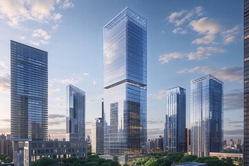 Fototapeta premium Modern City Skyline with Glass Tower Architecture