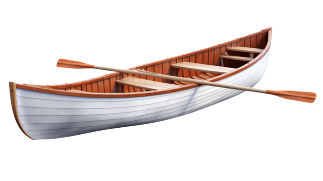 Elegant Wooden Rowboat with Oars on Transparent Background Perfect for Nautical Designs - Powered by Adobe