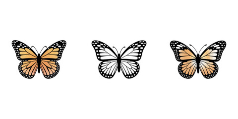 set of vector butterflies isolated, set of vector icon various butterfly silhouette, Set of butterfly silhouette illustration on a white background vector, Collection of Yellow butterflies flying.