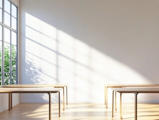 Bright room with desks