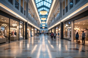 Enchanting Mall Corridor Featuring Striking Bokeh Background and Cutting-Edge Retail Innovations