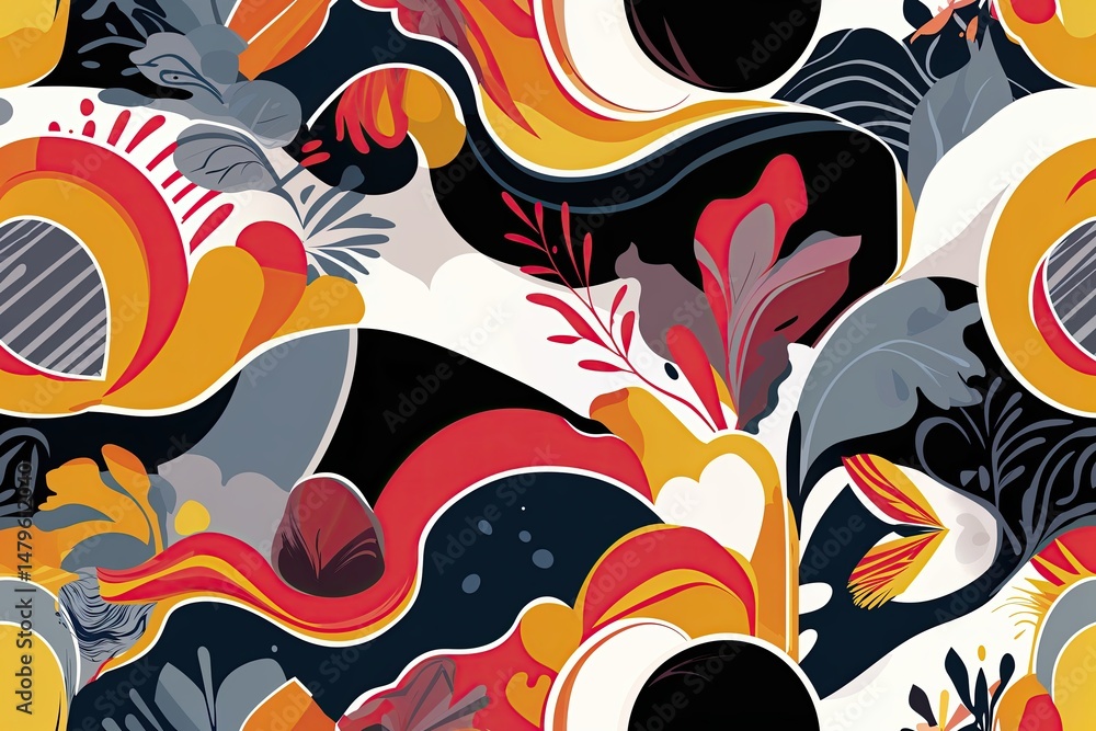 Poster Bold Colorful Abstract Pattern Design Vector with Curvaceous Motifs for Digital Content and Branding Solutions