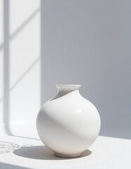 White ceramic vase with sculptural curve and soft shadow