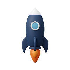 Cartoon Rocket Ship Launching on Black Background