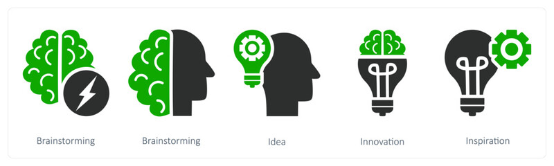 A set of 5 business icons as brainstorming, idea, innovation