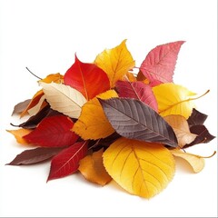 Pile of Colorful Autumn Leaves on White Background