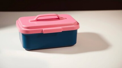 Navy Blue and Pink Plastic Storage Box: Minimalist Design