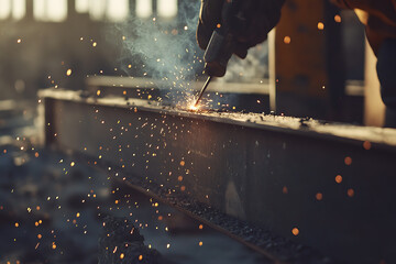 Welder Using Torch on Metal Beam