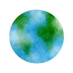 Beautiful Earth planet of the space solar system isolated on white background. Watercolor digital illustration. Cute items for kids for the design, decoration of clothes, room, interior, textile