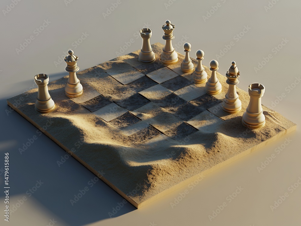 Poster intricate architectural model captured from above showcasing unique structures in a desert environme