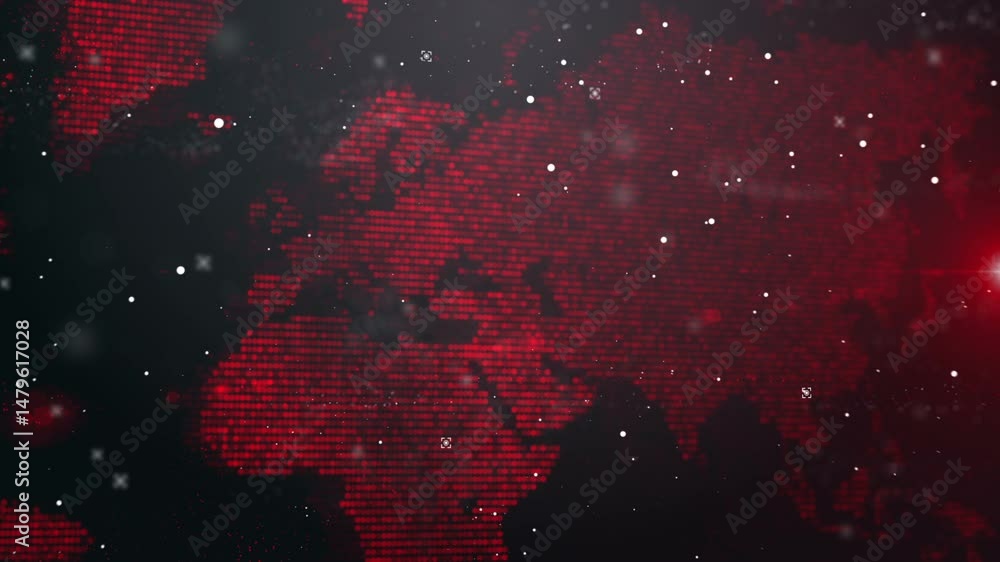 Poster Digital World Map with Red Pixels in Abstract Space Atmosphere