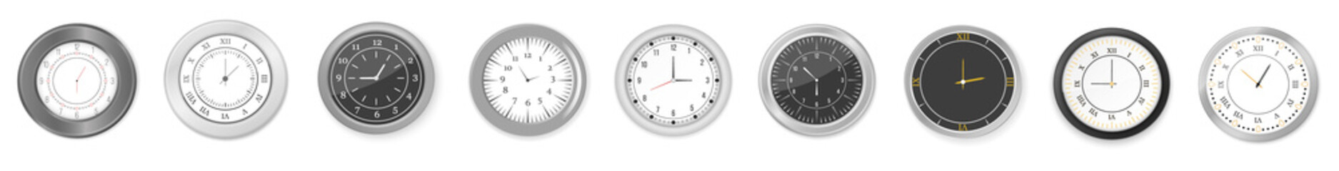 Isolated metal wall clock object on white background with black face minute second hour arrows in hand-drawn sketch art cartoon style suitable for office home watch symbol clip art

