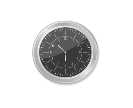 Isolated metal wall clock object on white background with black face minute second hour arrows in hand-drawn sketch art cartoon style suitable for office home watch symbol clip art

