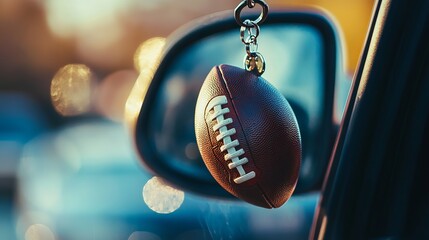 American Football Keychain Hanging Car Mirror Autumn Sunset Background Sports Theme Brown Leather Ball Accessory Game Day Decoration Vehicle Interior 