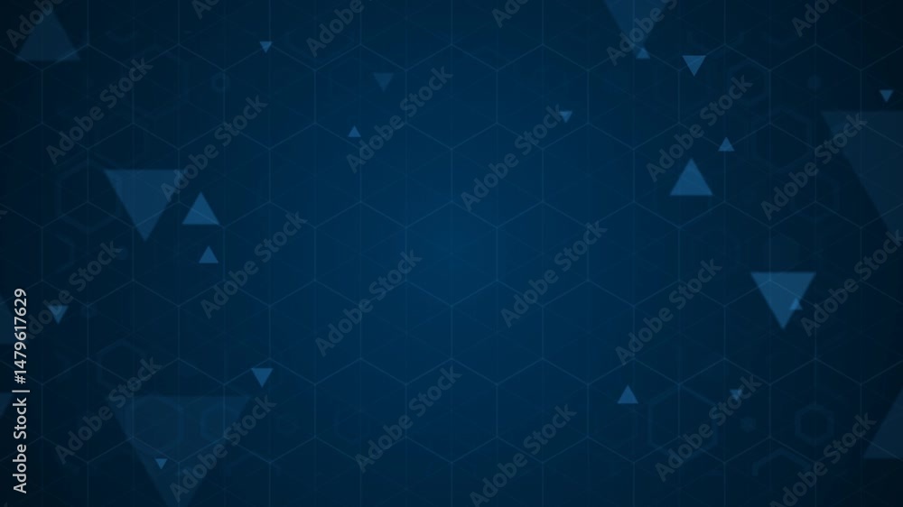 Poster abstract geometric hexagonal blue pattern with triangles on dark background