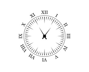 Arrow symbol in sketchy wall clock face with shadow and classic circle shape isolated on white background black-and-white office or home decoration object metal cartoon concept

