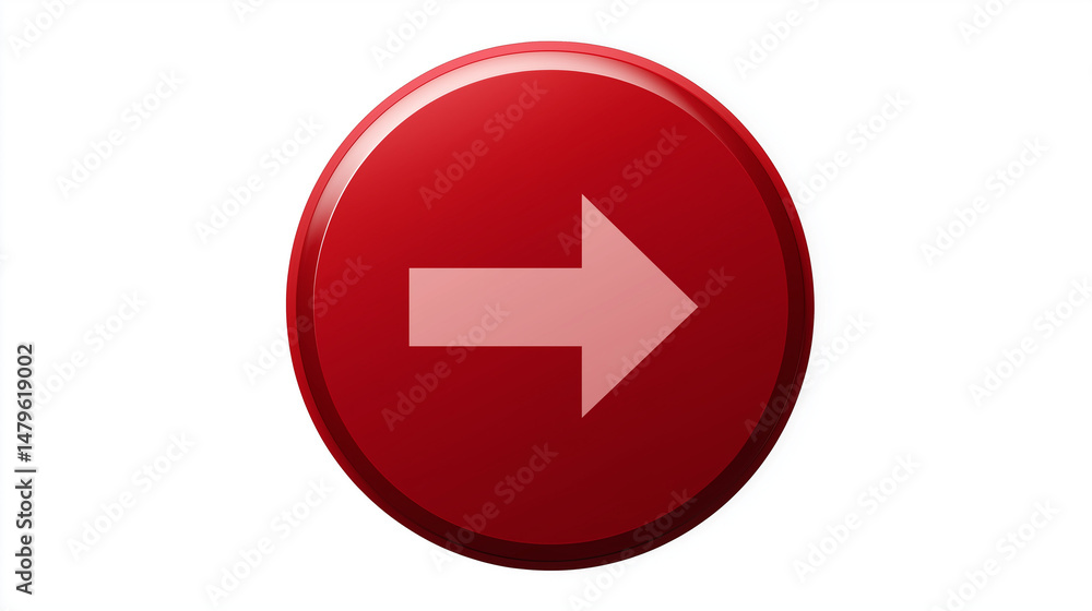 Poster red circle with white left pointing arrow on transparent background