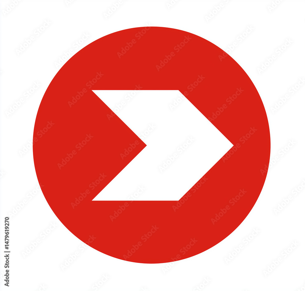 Poster red circle with white left pointing arrow on transparent background