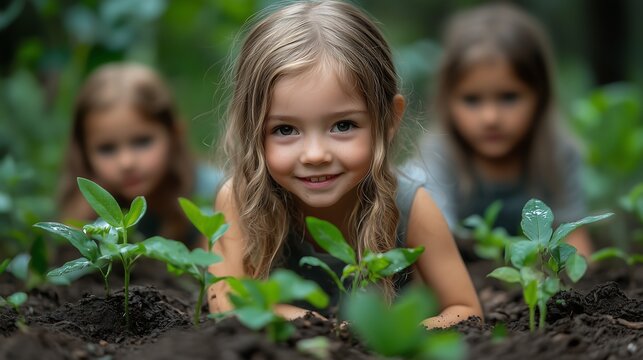 Diverse Children Planting Trees Together on International Children’s Day