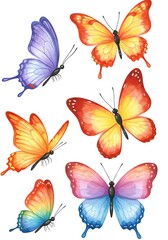 Fototapeta premium Colorful Watercolor Butterflies Clipart