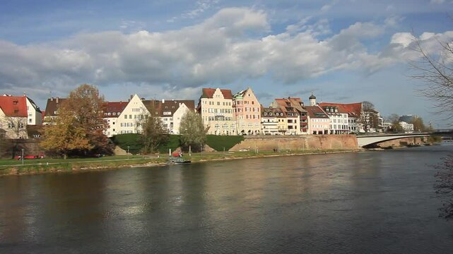 Skyline of Ulm, Germany, with the Ulm Minster towering above traditional half-timbered houses along the Danube River