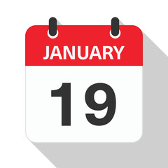 Fototapeta premium January 19 Daily Calendar. Red Theme on White Background