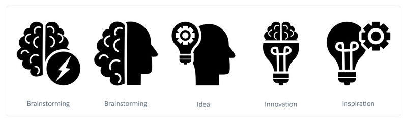 A set of 5 business icons as brainstorming, idea, innovation