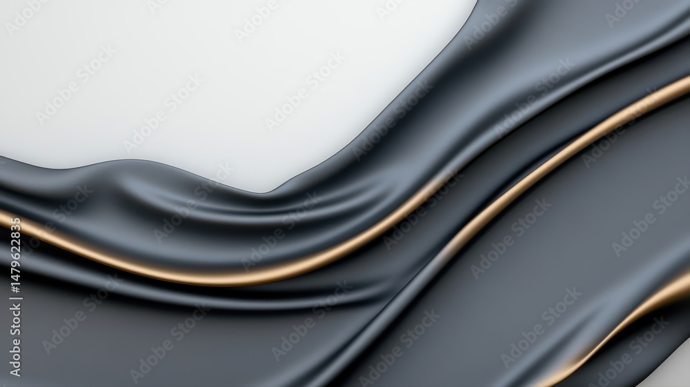 Poster elegant abstract background of flowing dark grey fabric with golden lines abstract background fabric