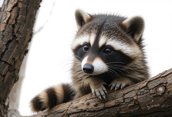 Obraz premium A raccoon is sitting on a tree branch